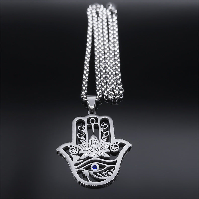 Fatima's Hand Of Hamsa Horus Lotus Eye Necklace