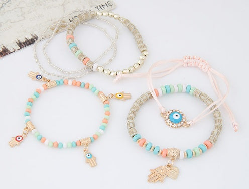 Hamsa Hand Blue Evil Eye Heart Charm Bracelets & Bangles