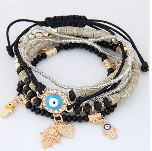 Hamsa Hand Blue Evil Eye Heart Charm Bracelets & Bangles