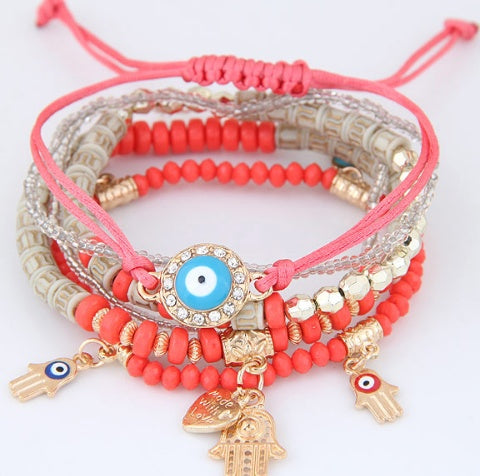Hamsa Hand Blue Evil Eye Heart Charm Bracelets & Bangles