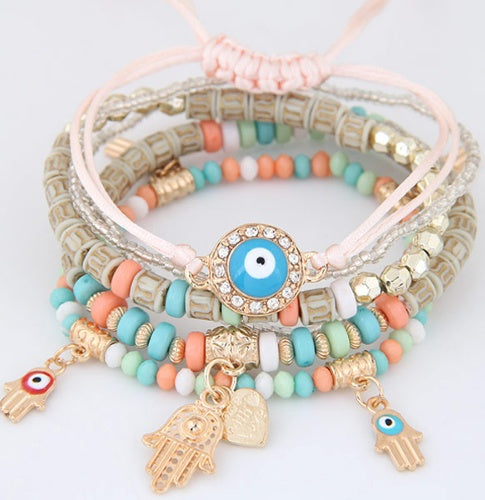 Hamsa Hand Blue Evil Eye Heart Charm Bracelets & Bangles