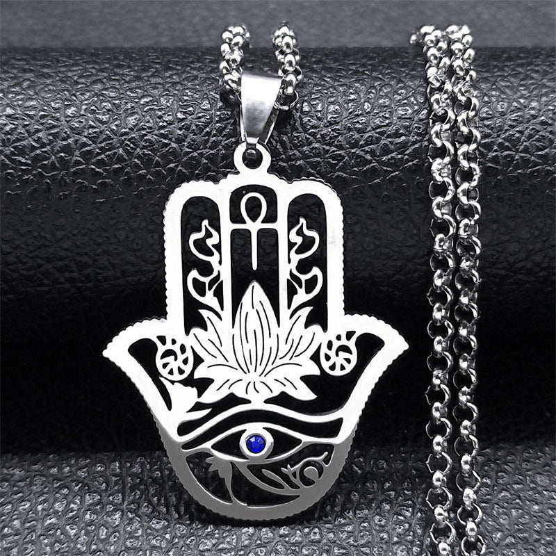 Fatima's Hand Of Hamsa Horus Lotus Eye Necklace
