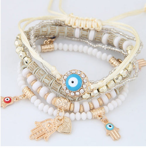 Hamsa Hand Blue Evil Eye Heart Charm Bracelets & Bangles