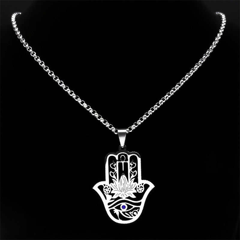 Fatima's Hand Of Hamsa Horus Lotus Eye Necklace