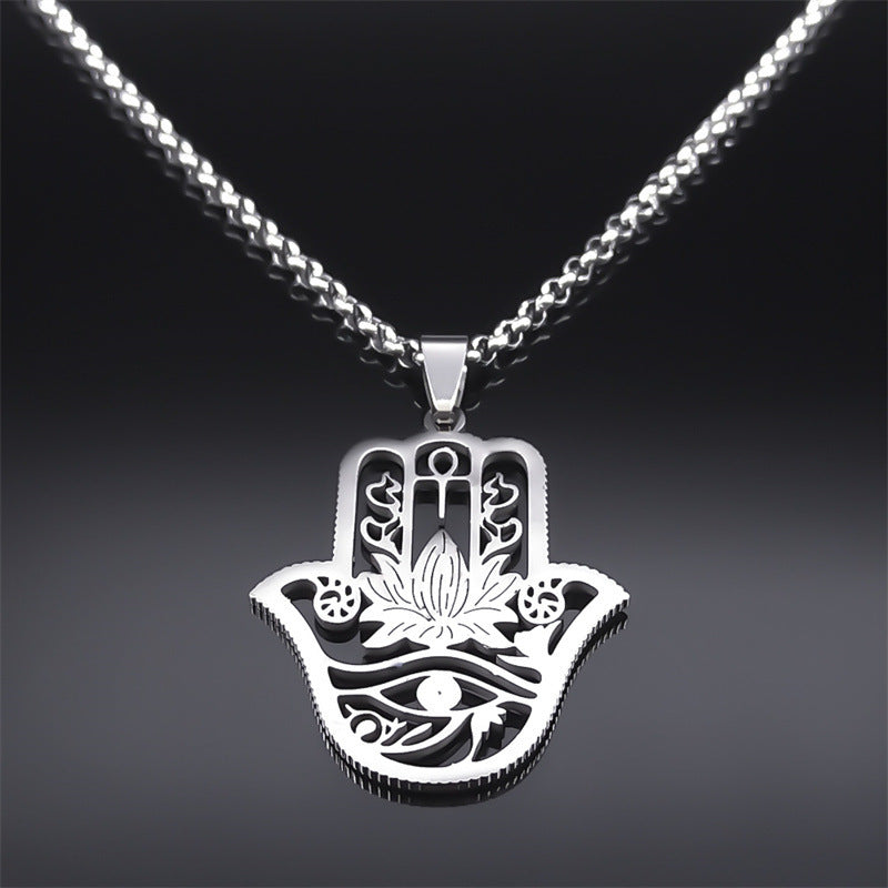 Fatima's Hand Of Hamsa Horus Lotus Eye Necklace